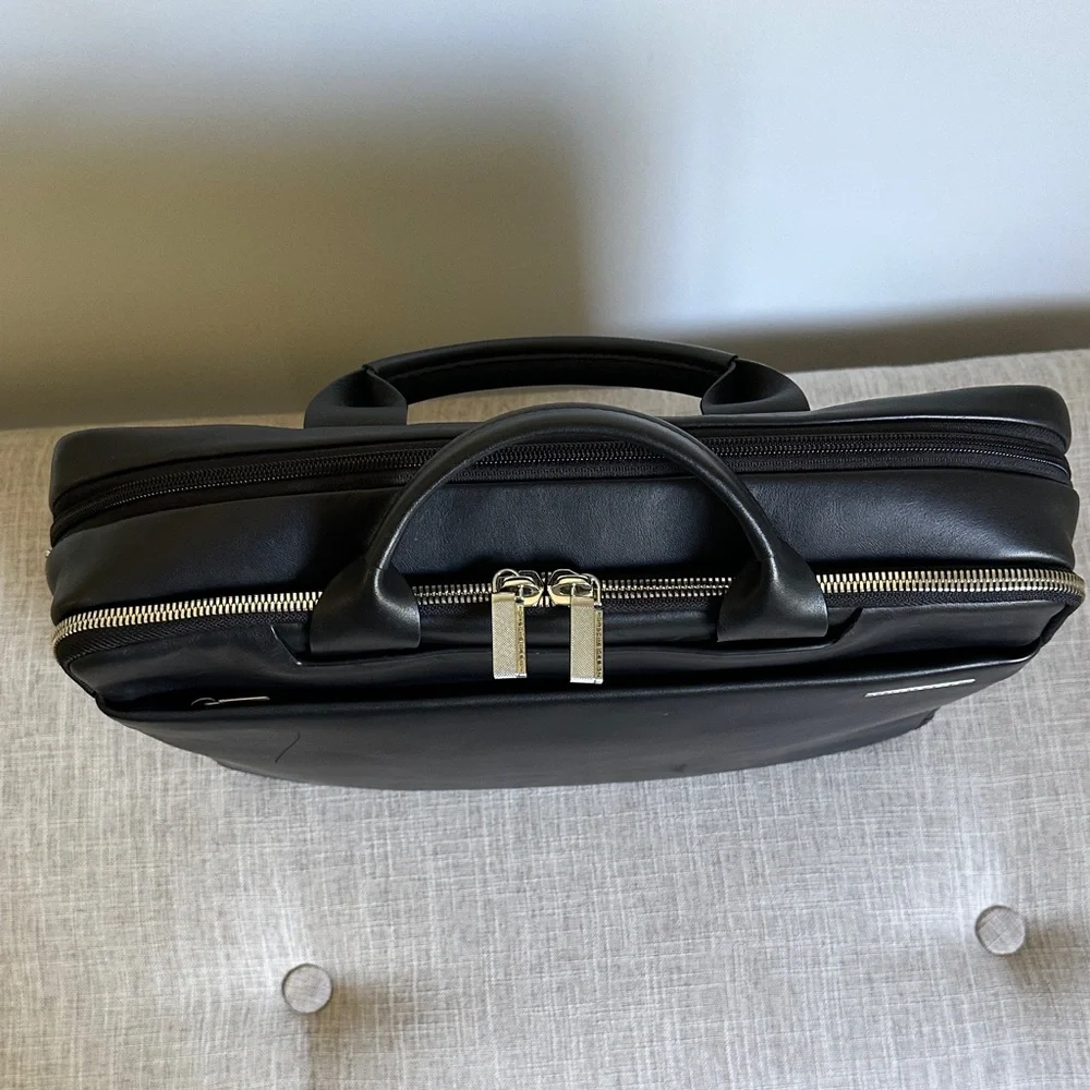 Porsche Design Black Leather Briefcase Bag Document Case Multiple Compartments